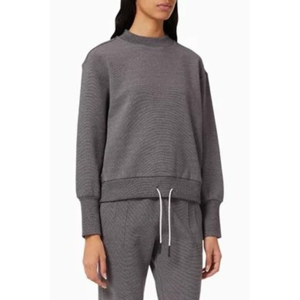 Varley Edith Sweatshirt Ribbed Pique Mock Neck Drawstring Hem Gray Large